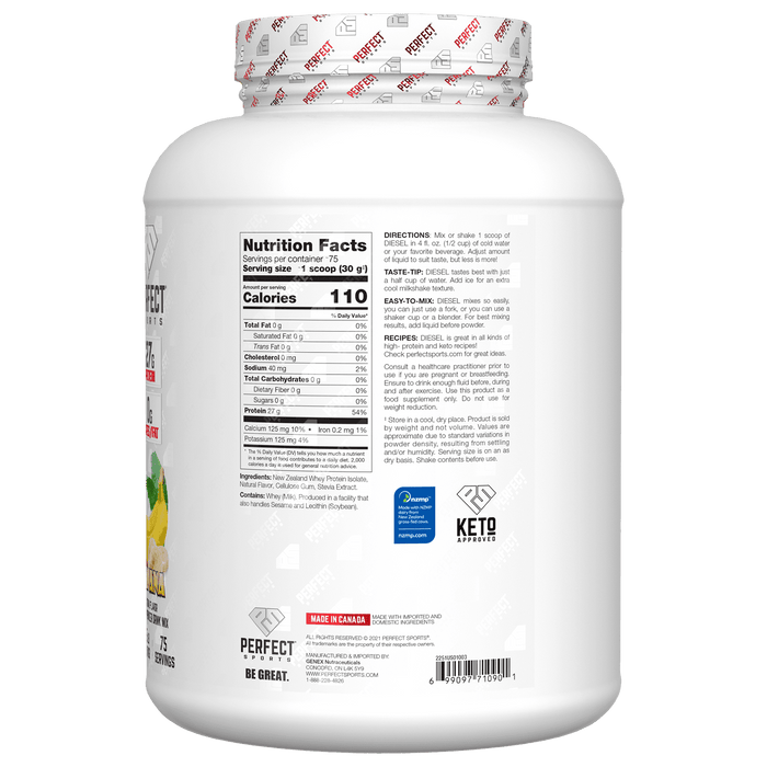 Perfect Sports, Diesel, New Zealand Whey Isolate, French Vanilla, 5 lb (2.27 kg)
