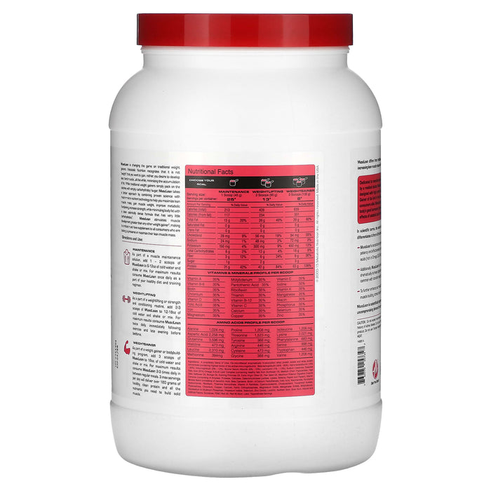 Metabolic Nutrition, MuscLean, Lean Muscle Weight Gainer, Strawberry Milkshake, 2.5 lb