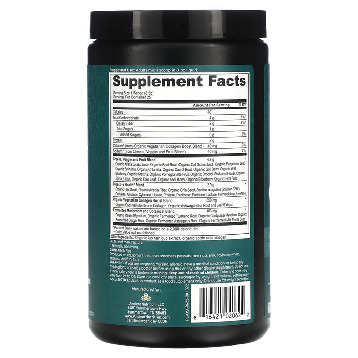 Dr. Axe / Ancient Nutrition, Organic Super Greens + Collagen, 7.5 oz (213 g)