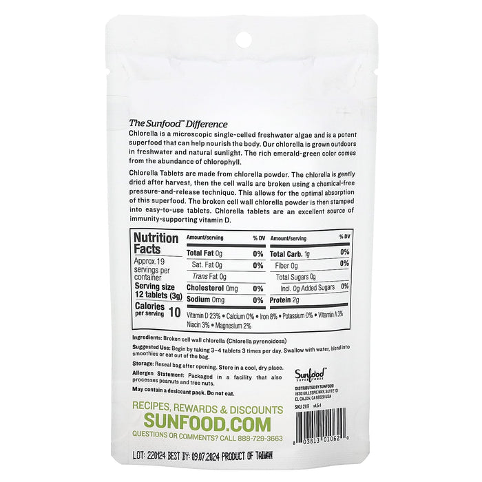 Sunfood, Broken Cell Wall Chlorella Tablets, 250 mg, 912 Tablets, 8 oz (227 g)