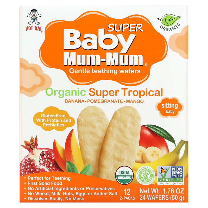 Hot Kid, Baby Mum-Mum Super, Gentle Teething Wafers, Organic Super Tropical, 12 Packs, 2 Wafers Each