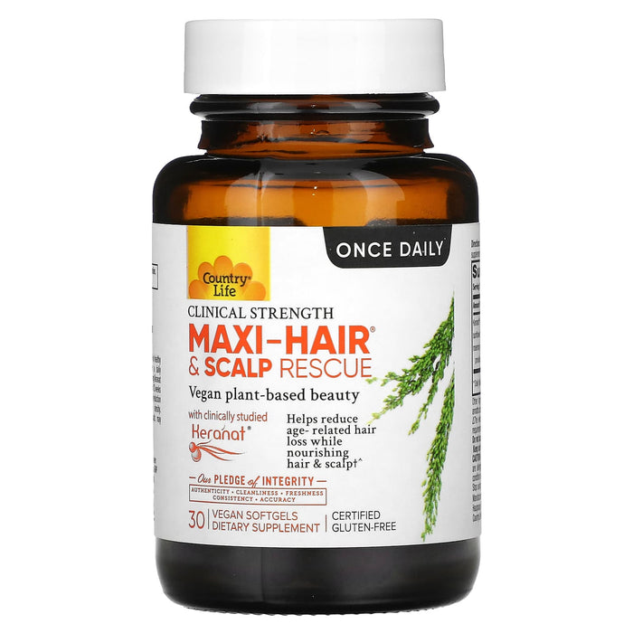 Country Life, Maxi-Hair & Scalp Rescue, Clinical Strength, 30 Vegan Softgels