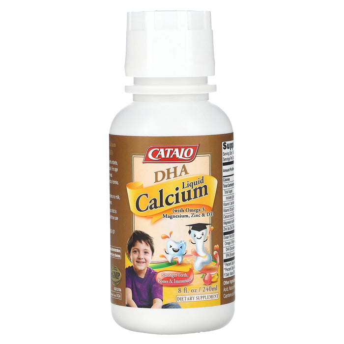 Catalo Naturals, DHA Liquid Calcium with Omega-3, Magnesium, Zinc & D3, Peach & Mango , 8 fl oz (240 ml)