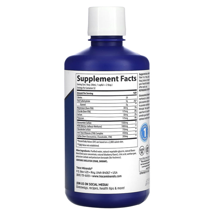 Trace Minerals ®, Liquid Glucosamine, Chondroitin, MSM, Blueberry, 32 fl oz (946 ml)