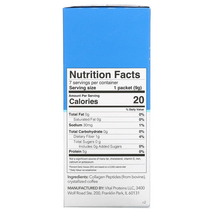 Vital Proteins, Crystallized Coffee + Collagen Peptides, Unflavored, 7 Packets, 0.32 oz (9 g) Each