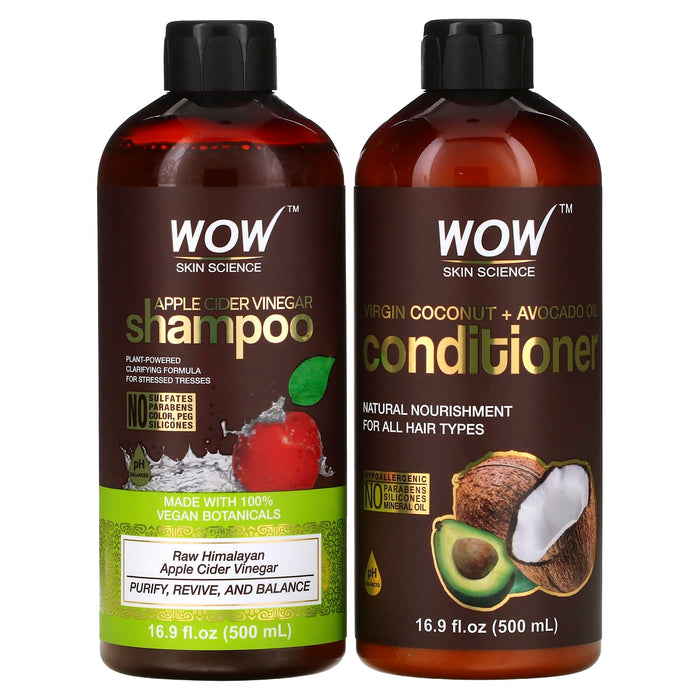 Wow Skin Science, Apple Cider Vinegar Shampoo + Virgin Coconut Avocado Oil Conditioner, 2 Piece Kit