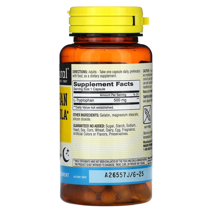 Mason Natural, L-Tryptophan Sleep Formula, 500 mg, 60 Capsules