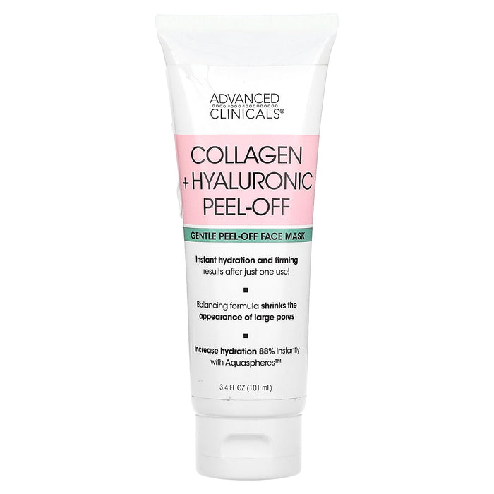 Advanced Clinicals, Collagen + Hyaluronic Peel-Off, Gentle Peel-Off Face Mask, 3.4 fl oz (101 ml)