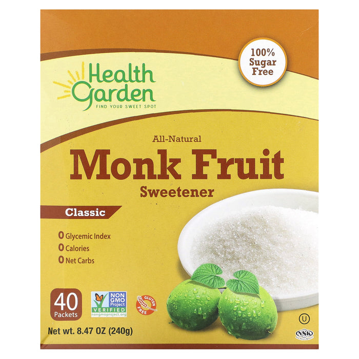 Health Garden, All-Natural Monk Fruit Sweetener, Classic, 40 Packets, 0.21 oz (6 g) Each