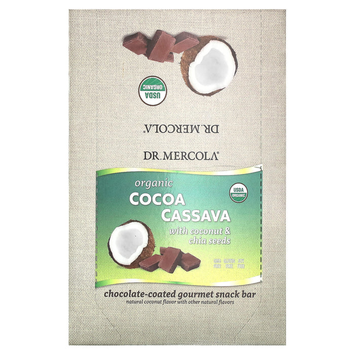 Dr. Mercola, Organic Cocoa Cassava with Coconut & Chia Seeds, 12 Bars, 1.55 oz (44 g) Each