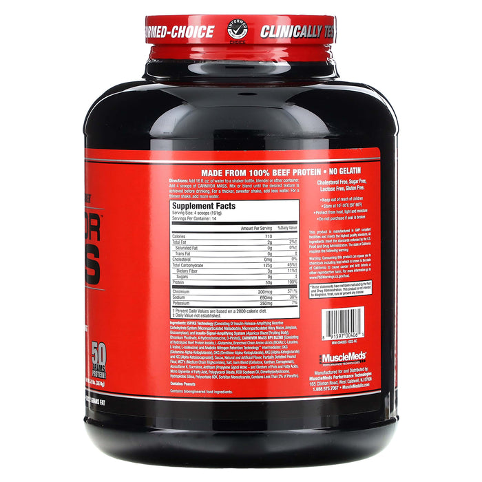 MuscleMeds, Carnivor Mass, Anabolic Beef Protein Gainer, Chocolate Peanut Butter, 5.9 lbs (2,674 g)