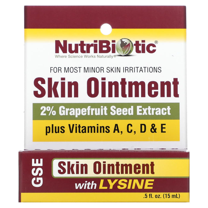NutriBiotic, Skin Ointment, 2% Grapefruit Seed Extract with Lysine, 0.5 fl oz (15 ml)
