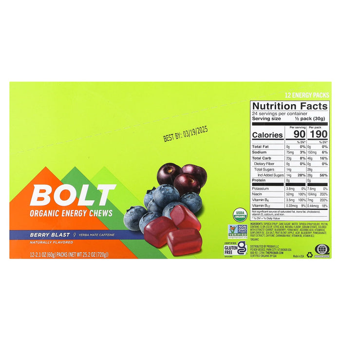 ProBar, Bolt, Organic Energy Chews, Berry Blast, 12 Packs, 2.1 oz (60 g) Each