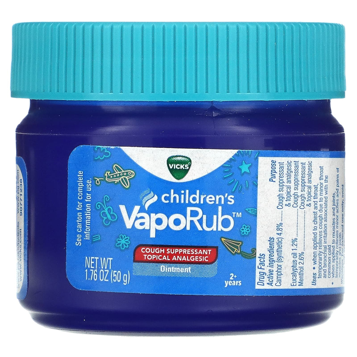 Vicks, Children's VapoRub, Ointment, Cough Suppressant, 2+ Years, 1.76 oz  (50 g)