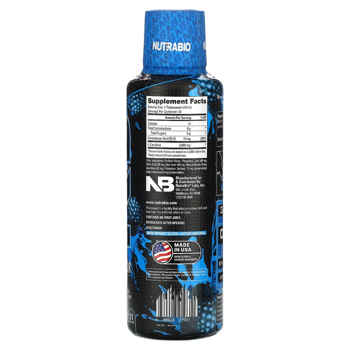 NutraBio, Performance, LeanShots L-Carnitine 3000, Blue Razz, 16 fl oz (473 ml)