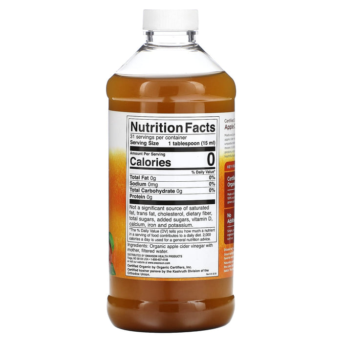 Swanson, Certified Organic Apple Cider Vinegar with Mother, 32 fl oz (946 ml)