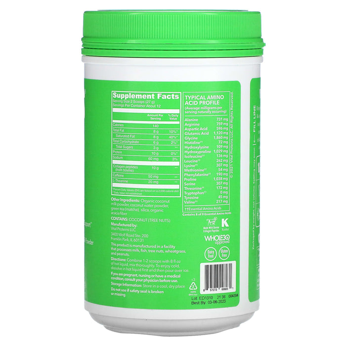 Vital Proteins, Matcha Collagen Latte, Unflavored, 11.6 oz (329 g)