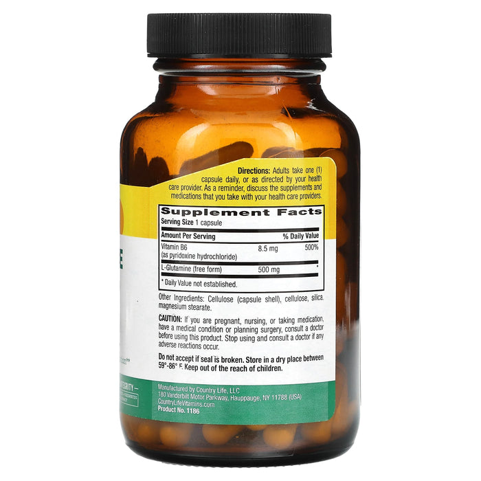 Country Life, L-Glutamine Caps, 500 mg, 100 Vegan Caps