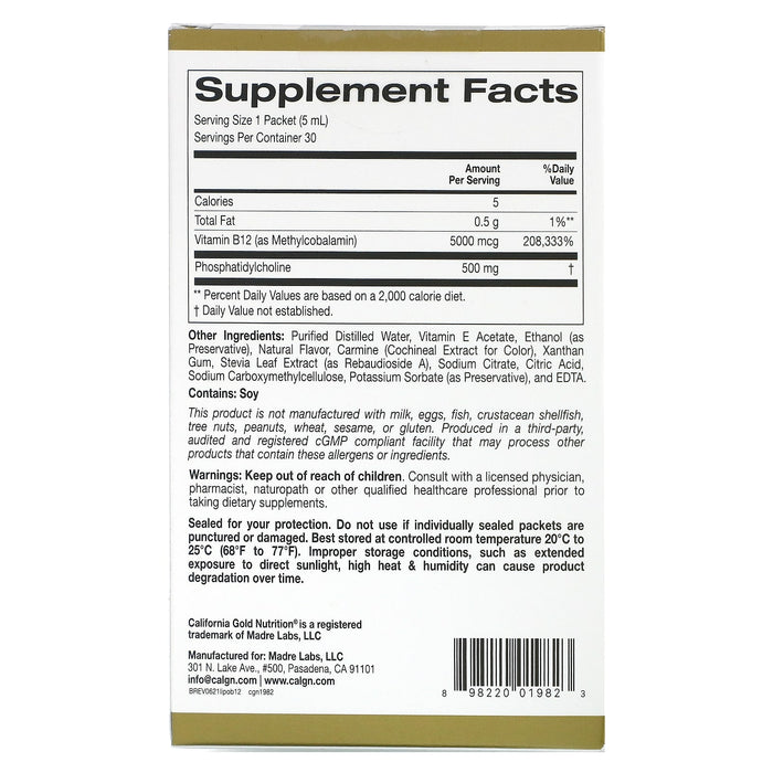 California Gold Nutrition, Liposomal Vitamin B12, 30 Packets, 0.17 fl oz (5 ml) Each