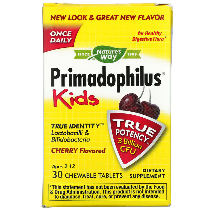 Nature's Way, Primadophilus, Kids, Age 2-12, Orange Flavored, 3 Billion CFU, 30 Chewable Tablets