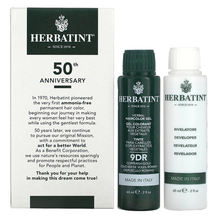 Herbatint (Antica Herbavita), Permanent Haircolor Gel, 9DR, Copperish Gold, 4.56 fl oz (135 ml)