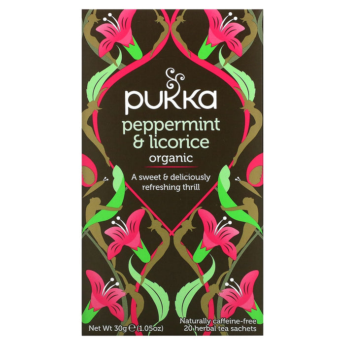 Pukka Herbs, Organic Herbal Tea, Peppermint & Licorice, Caffeine Free, 20 Sachets, 0.05 oz (1.5 g) Each