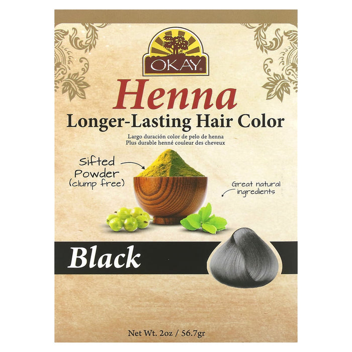 Okay Pure Naturals, Henna, Longer-Lasting Hair Color, Black , 2 oz (56.7 g)
