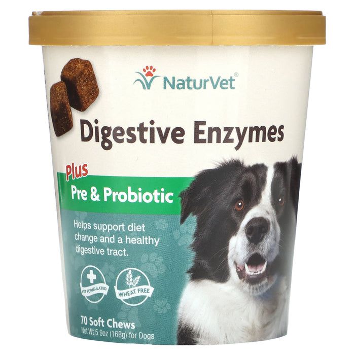 NaturVet, Digestive Enzymes Plus Pre and Probiotic, For Dogs, 70 Soft Chews, 5.9 oz (168 g)