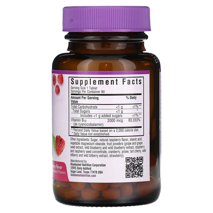 Bluebonnet Nutrition, EarthSweet Chewables, Vitamin B12, Raspberry , 2,000 mcg, 90 Chewable Tablets