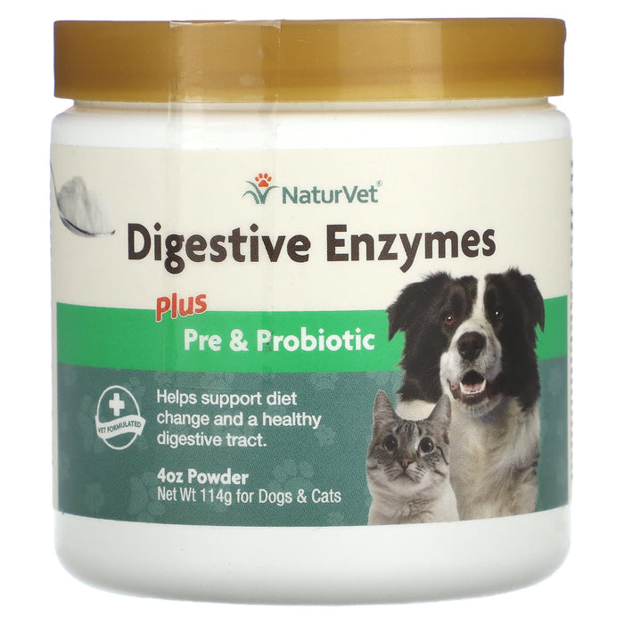 NaturVet, Digestive Enzymes Plus Pre & Probiotic Powder, For Dogs & Cats, 4 oz (114 g)