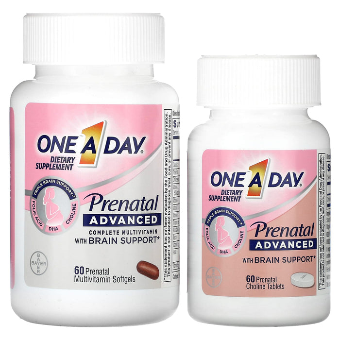 One-A-Day, Prenatal Advanced, Complete Multivitamin with Brain Support, 60 Prenatal Multivitamin Softgels & 60 Prenatal Choline Tablets
