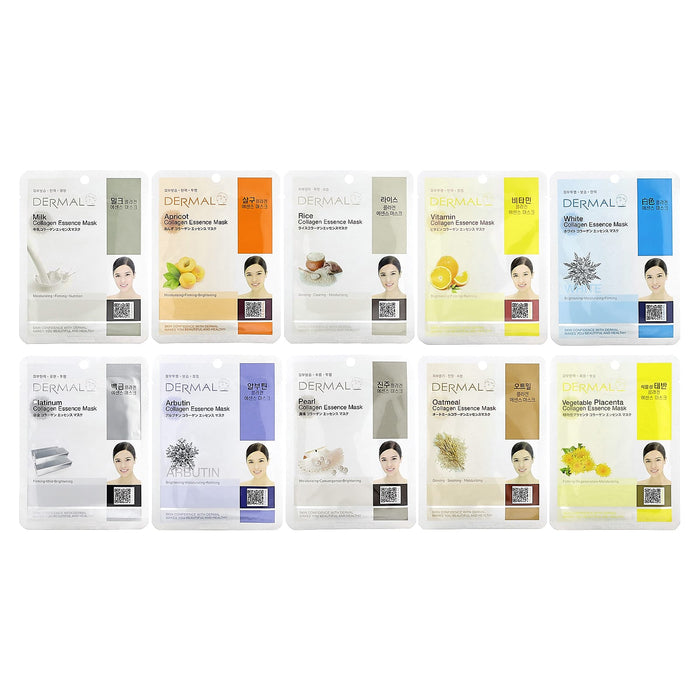 Dermal, Collagen Essence Beauty Masks, Brightening, Assorted, 10 Sheets, 0.81 oz (23 g) Each