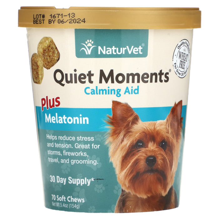 NaturVet, Quiet Moments, Calming Aid Plus Melatonin, For Dogs, 70 Soft Chews, 5.4 oz (154 g)