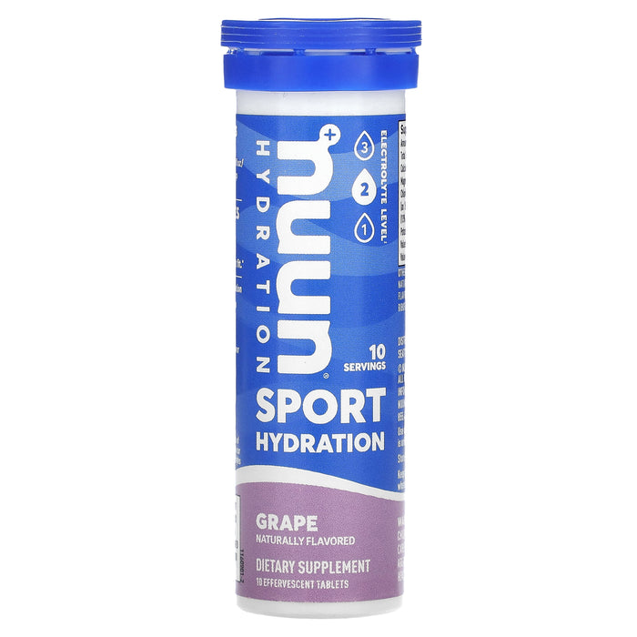 Nuun, Hydration, Sport, Effervescent Electrolyte Supplement, Grape, 10 Tablets