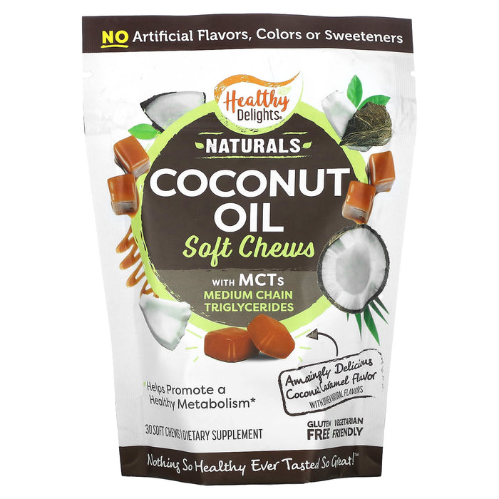 Healthy Delights, Naturals, Coconut Oil Soft Chews with MCTs, Coconut Caramel, 30 Soft Chews