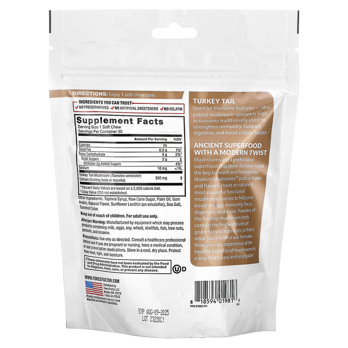 Force Factor, Modern Mushrooms, Turkey Tail, S'mores, 30 Superfood Soft Chews