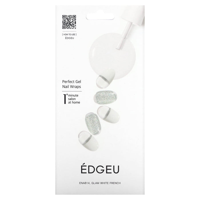 Edgeu, Perfect Gel Nail Wraps, ENA914, Glam Black French, 16 Piece Strips Set
