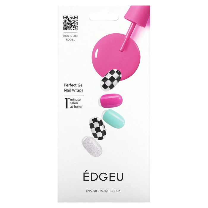 Edgeu, Perfect Gel Nail Wraps, ENA514, Red Blanket Check, 16 Piece Strips Set