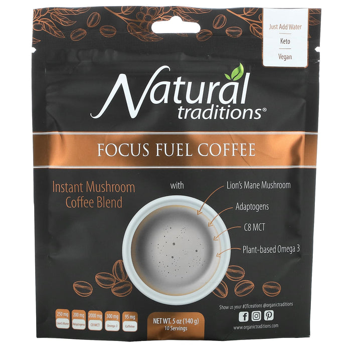Organic Traditions, Instant Mushroom Coffee, Endurance Fuel, 5 oz (140 g)