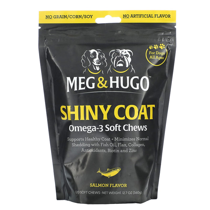 Meg & Hugo, Shiny Coat, Omega-3 Soft Chews, For Dogs, All Ages, Salmon, 120 Soft Chews, 12.7 oz (360 g)