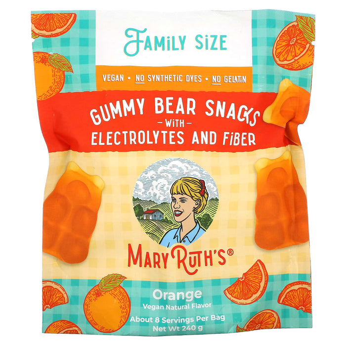 MaryRuth Organics, Gummy Bear Snacks with Electrolytes and Fiber, Strawberry, 240 g