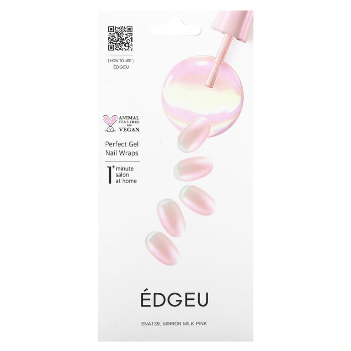 Edgeu, Perfect Gel Nail Wraps, ENT814, Glam White French, 16 Piece Strips Set