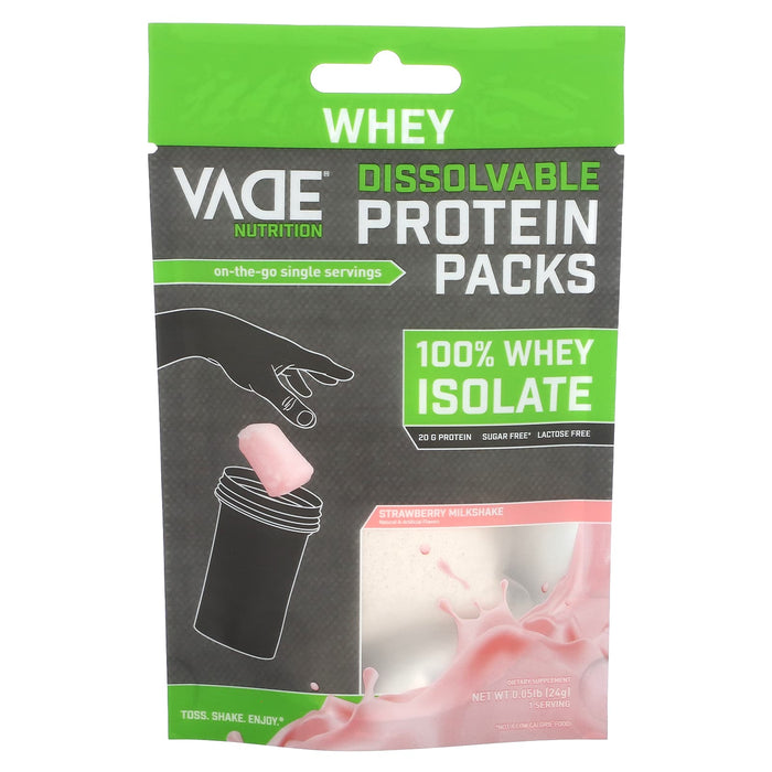 Vade Nutrition, Dissolvable Protein Packs, 100% Whey Isolate, Strawberry Milkshake, 0.05 lb (24 g)