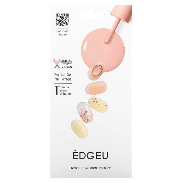 Edgeu, Perfect Gel Nail Wraps, ENT814, Glam White French, 16 Piece Strips Set
