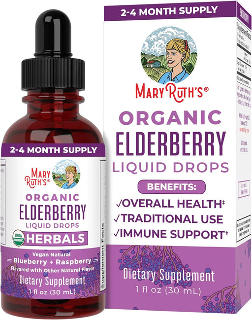 Maryruth Organics Elderberry Syrup | USDA Organic Elderberry | Sugar Free Adults & Kids Immune Support Supplement for Ages 1+ | Clean Label Project Verified®, Vegan, Non-Gmo, Gluten Free | 1 Fl Oz