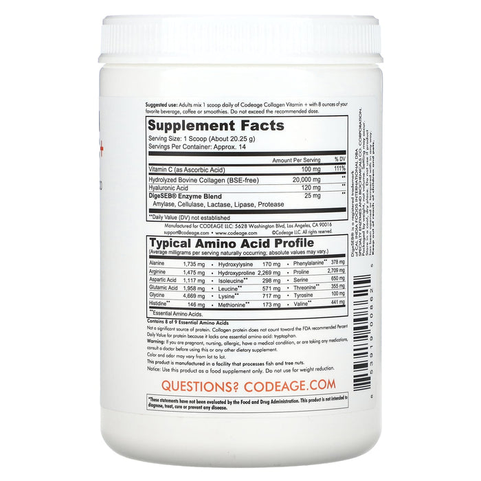 Codeage, Collagen Vitamin C + Powder, Unflavored, 9.98 oz (283 g)