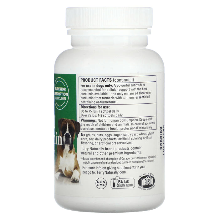 Terry Naturally, Curacel Curcumin, Optimal Cellular Support, For Dogs, 60 Softgels, 1.8 oz (52 g)