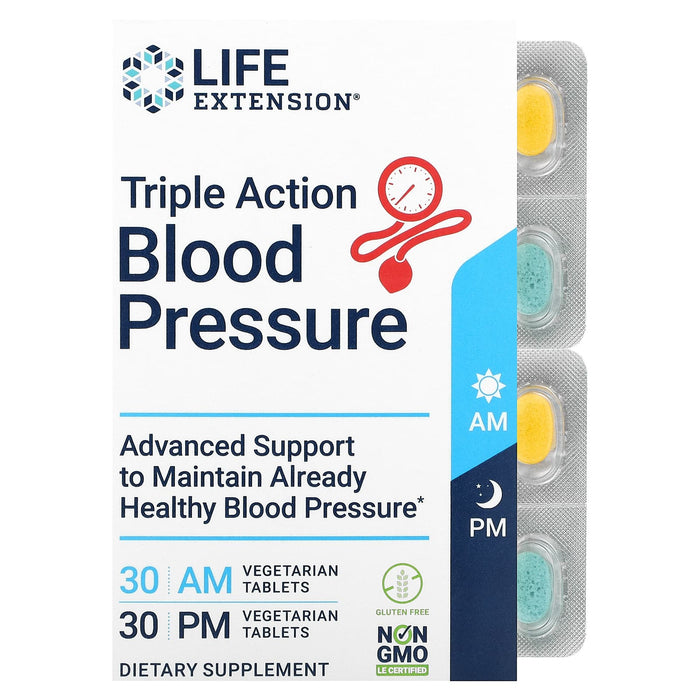 Life Extension, Triple Action Blood Pressure, AM/PM, 2 Pack, 30 Vegetarian Tablets Each