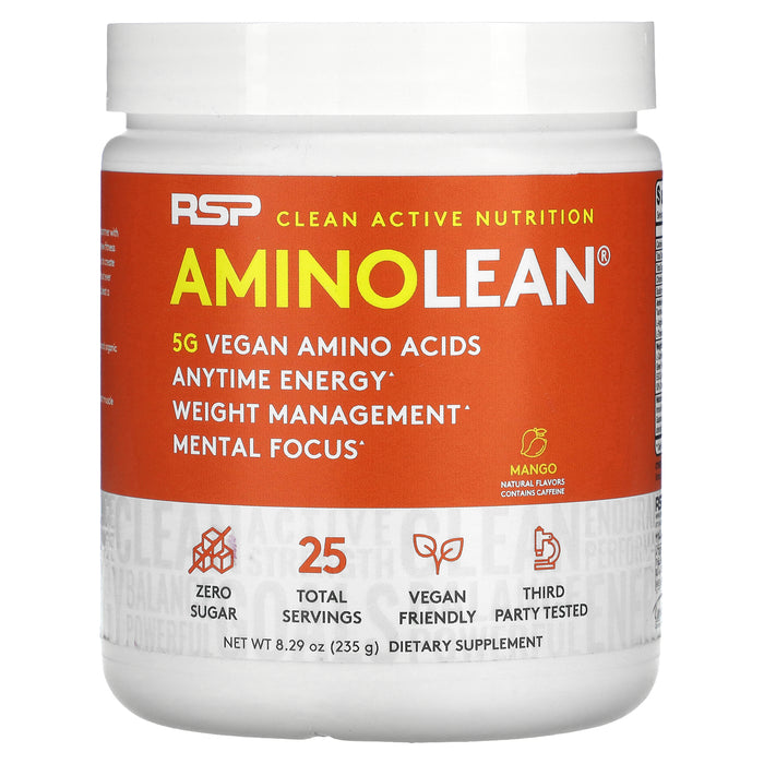 RSP Nutrition, AminoLean, 5 g Vegan Amino Acids + Anytime Energy, Acai, 7.94 oz (225 g)