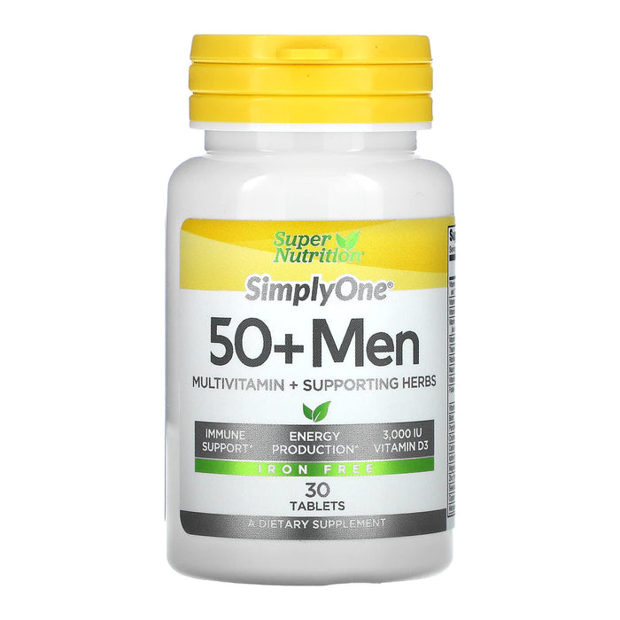 Super Nutrition, SimplyOne, Men's 50+ Multivitamin with Supporting Herbs, Iron Free, 90 Tablets